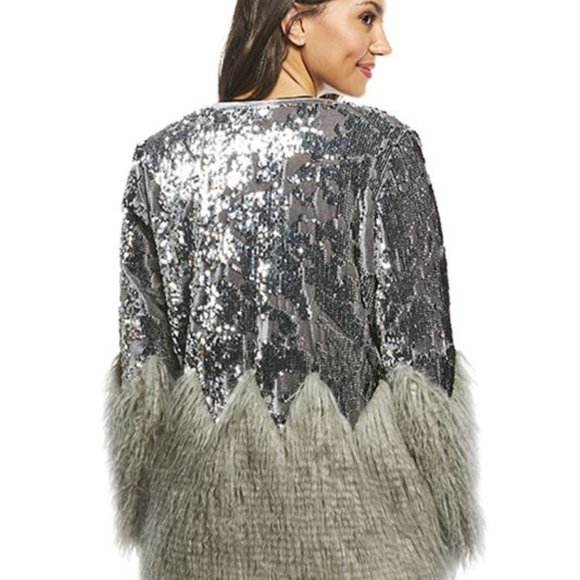 Fabulous Furs PEWTER SEQUIN SHIMMER FAUX FUR JACKET - Picture 4 of 8